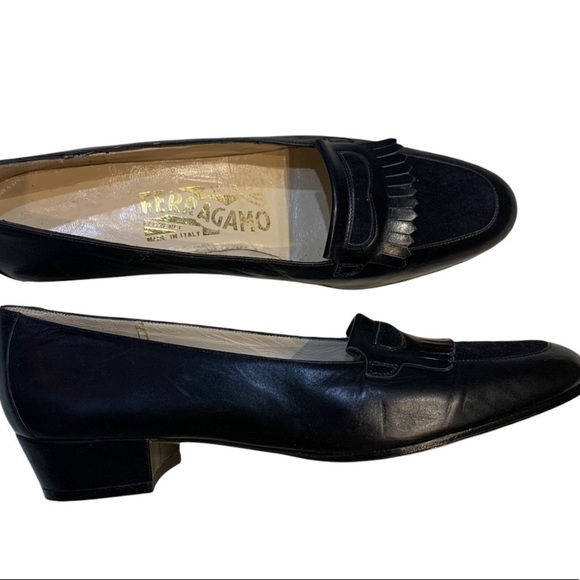 Salvatore Ferragamo New Black Leather & Suede Loafers Sz 5 AA - Picture 2 of 13